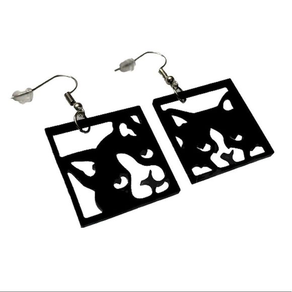 Framed Black Cat Earrings - Picture 2 of 3